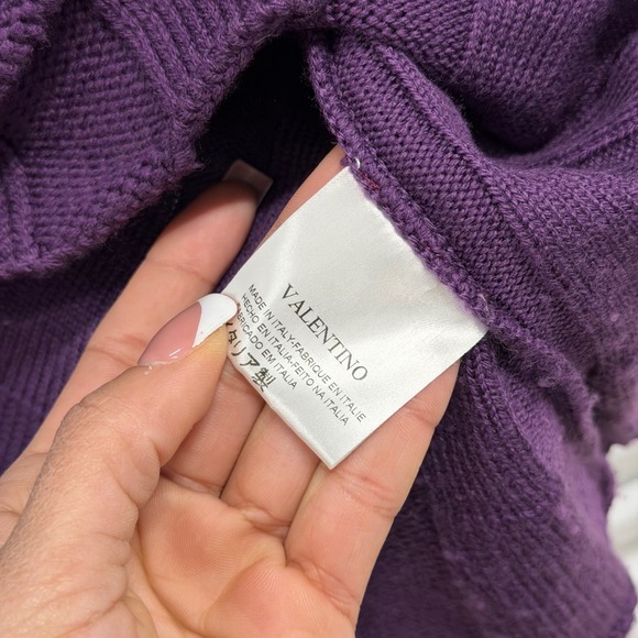 Valentino Roma Purple Wool Knit Drape Front Tie Cardigan Sweater Women's - Picture 4 of 7